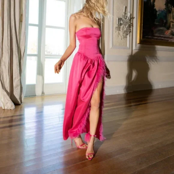 Weworewhat Corset Feathered Gown - Magenta (Size 6 but would fit a size 4) - Picture 2 of 4